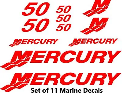 (11pc) Set Of 50 Hp Mercury Outboard Boat Cowling Decal Set Custom Color Choices • $14.99