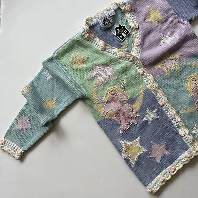 Storybook Knits Hand Knitted Cardigan Sweater Angel Moon Stars Pastel NWT Size L • $139.99