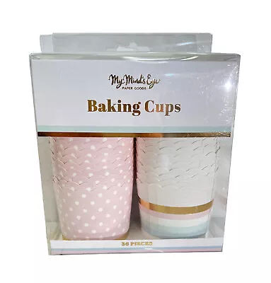 NEW My Minds Eye Polka Dot And Stripes Baking Cups Pink/ Gold/ Multi - 36 Count • £10.63