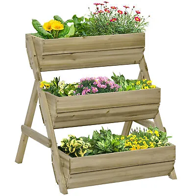 Outsunny 3 Tier Raised Garden Bed Wooden Elevated Planter Box Kit Green • £52.99