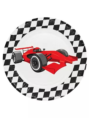 Grand Prix Checkered Flag Racing Car Party Paper Plates Black White Decoration • £4.99