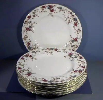 Eight 10.5  Dinner Plates Ancestral Pattern Minton Bone China Made In England • $30