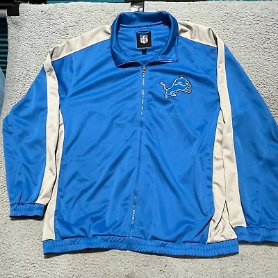 Detroit Lions Jacket Mens 2XL Blue Embroidered Double Sided Full Zip Track VTG • $49.99