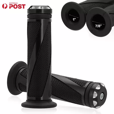 7/8  Black Motorcycle Handlebar Grip Motorbike Handle Rubber Gel Grips 22mm AU • $21.57