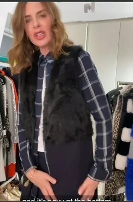 $59.77 • Buy ZARA Trinny Gilet Navy & Black Faux Fur Sz M Long Waistcoat Sleeveless Coat Rare