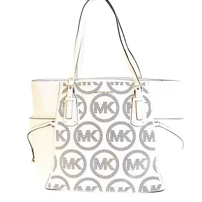 Michael Kors Signature Voyager East West Optic White Tote Brown Double StrapNWOT • $129.99
