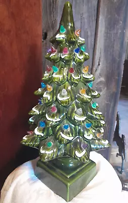 Vtg 1960's MCM Ceramic Mold Christmas Tree Flocked Multi Color Lights 17.5  T • $49.99