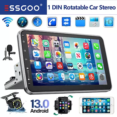 Single 1DIN Rotatable 10.1'' Android 13 Car Stereo Radio GPS WiFi Head Unit +CAM • $152.33