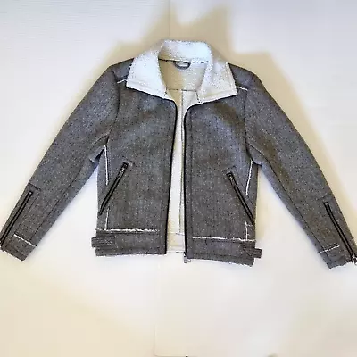 Jack London Coat Size M Wool Shearling Sherpa Herringbone Zip Bomber Jacket Mens • $48.43