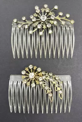 Ben Hur Vintage Clear Hair Combs Silver Metal Clear Rhinestones 1950s Set Of  2 • $33.60