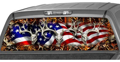 $47.20 • Buy AMERICAN FLAG BUCK SKULL BLAZE Rear Window Graphic Decal Tint Suv Camouflage