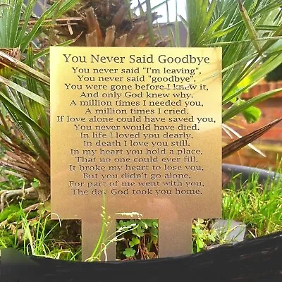 Personalised Goodbye Memorial Plaque Mum Dad Nan Son Remembrance Grave Marker • £24.99