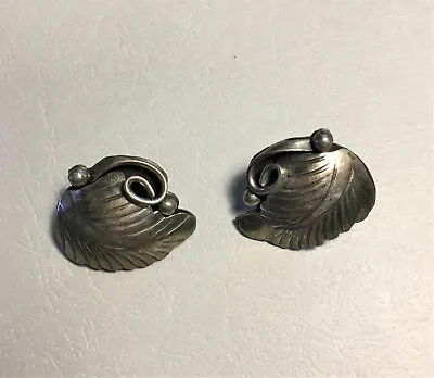 Vintage Sterling 925 Artisan Earrings -  Leaf   (see Photos & Notes)   MH-186 • $11