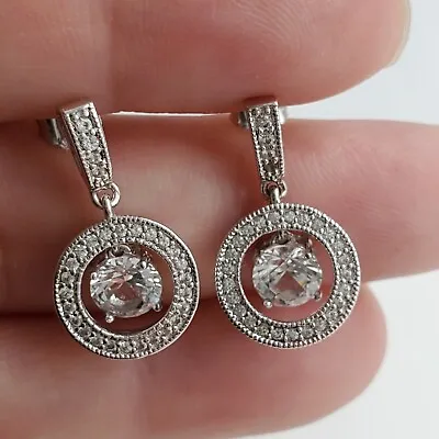 Zales 925 Sterling Silver Sapphire & Diamond Round Frame Earrings. Nwt • $119
