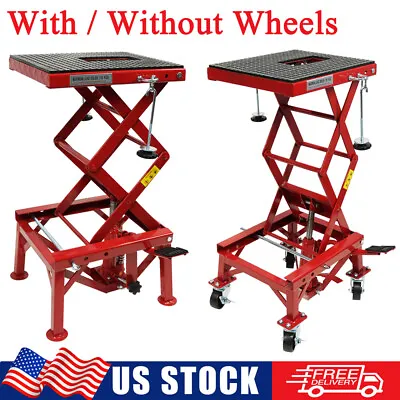 300lbs Hydraulic Motorcycle Lift Table 4 Wheels ATV Dirt Bike Scissor Jack Stand • $140.99