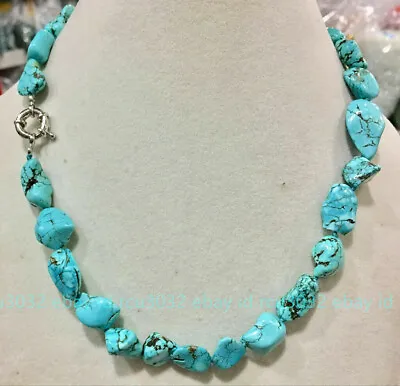 Natural Stone Blue Turquoise 10-14mm Irregular Beads Gemstone Chain Necklace 18  • $4.50