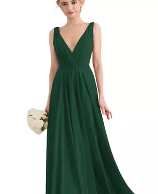 JJ’s House Floor Length Chiffon A-line Dress V-neck Size 8 (CUSTOM Sz) Green NWT • £33.78