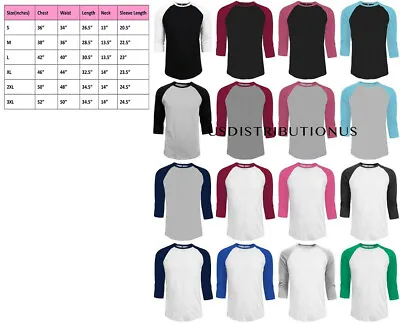 3/4 Sleeve Plain T-Shirt Baseball Tee Raglan Jersey Sports Men's Tee • $8.05