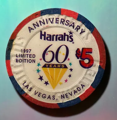 ⚡️❄️ Casino Chip OMG 😳 $5 Harrah's 60 Years Las Vegas ⚡️❄️⚡️❄️⚡️ • $1