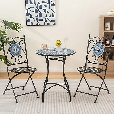 $219.90 • Buy 3 PCS Outdoor Dining Bistro Set Mosaic Pattern Metal Decorative Patio Furniture