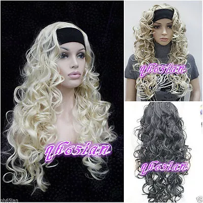 Charm Ladies Wig Long Black/Brown Mix/blonde 3/4 With Headband Wigs+free Wig Cap • $21.89
