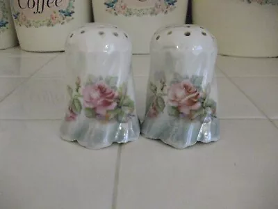 Vintage Leuchtenburg Germany Pair Of Salt And Pepper With Pink Roses • $14.50