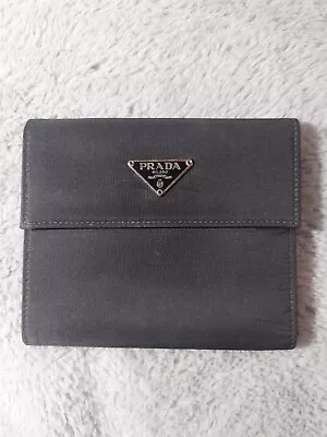 Authentic Vintage Prada Black Nylon Leather Tri-Fold Wallet Logo • $150