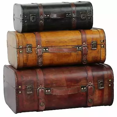 Set Of 3 Rustic Vintage Decorative Suitcases Retro Antique Luggage Decor Storage • $184.60