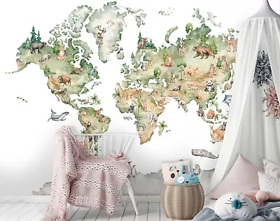 144x100inch WALL MURAL Wallpaper Children's Bedroom Nursery Adventure Map Animal • $101.80