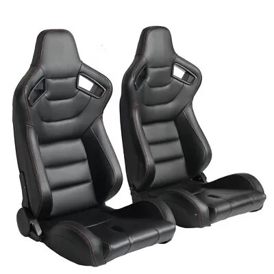 PAIR Of Reclining Tilting Bucket Racing Sports Seats Black Universal Design • $699