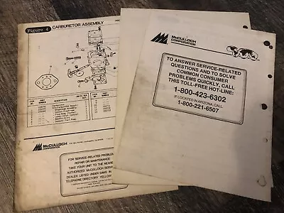 3 VINTAGE McCULLOCH Illustrated Parts Lists. Pro Scaper String Trimmer￼. • $4.50