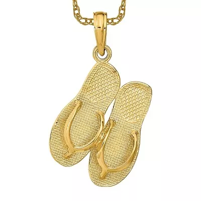 14K Yellow Gold Saint Thomas Reversible Hawaiian Flip Flop Sandals Necklace ... • $292