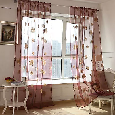 Window Curtain Plant Print Decorative Sunflower Sheer Voile Skin-friendly • $12.74