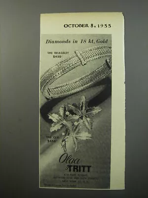 1955 Olga Tritt Jewelry Advertisement - Diamonds In 18 Kt. Gold • $19.99