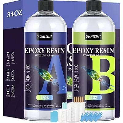 34OZ Epoxy Resin Crystal Clear Epoxy Resin Kit High-Gloss & Bubbles Free Resi... • $25.22