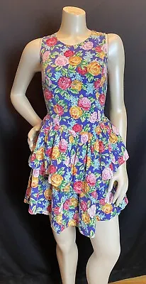 Vintage 80s~90s Smocked Floral Flouncy Layered Hem Mini Summer Sundress XXS • $25