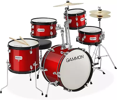 5-Piece Junior Starter Drum Kit With Cymbals Hardware Sticks & Throne - Red • $280.99