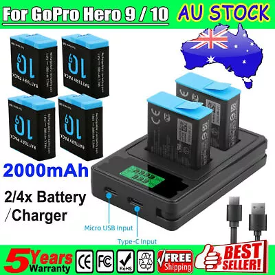 2Pack 2000mAh Rechargeable Battery + Dual Charger For GoPro Hero 9 Hero10 Black • $74.99