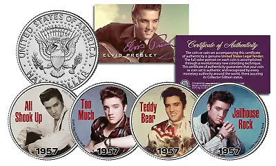ELVIS PRESLEY 1957 #1 SONG HITS Licensed JFK Kennedy Half Dollars 4-Coin U.S Set • $23.95