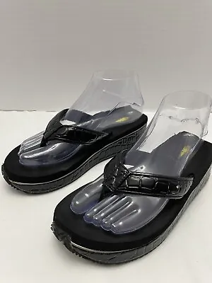Wms 7 Volatile Sandals Bayou Black Croc Leather Platform Wedge Thong Flipflops • $9.99