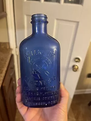 Cobalt Blue Glass Bottle PHILLIPS MILK OF MAGNESIA Vintage Antique USA Embossed • $50