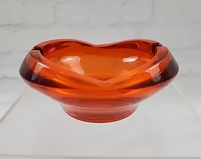 Vintage MCM Viking Glass Ashtray ~ Persimmon Orange Glass 2 Slot 1960's - 5  • $27.50