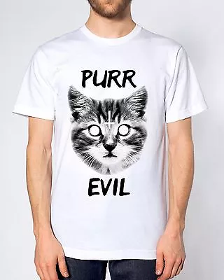 Purr Evil T Shirt Cat Lover Meow Crazy Inverted Cross Men Women Kids Funny • £9.95