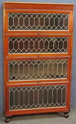 1930s Mahogany 4 Section Bookcase Or Cabinet With Leaded Glass Doors • £650