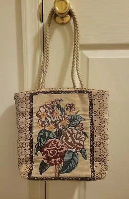 $15 • Buy RETRO FLORAL BROCADE Woven Purse/Bag/Tote 2 DESIGNS 3 SECTIONS ATTACHED COIN BAG