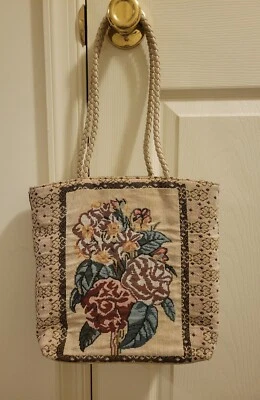 $6.50 • Buy RETRO FLORAL BROCADE Woven Purse/Bag/Tote 2 DESIGNS 3 SECTIONS ATTACHED COIN BAG
