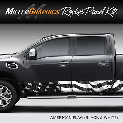 American Flag (black And White) Rocker Panel Graphic Decal Wrap Kit - Truck SUV • $94.95