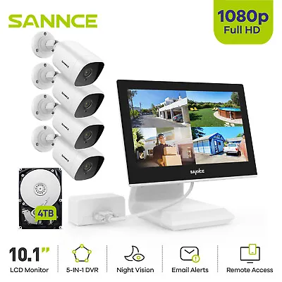 SANNCE 1080P Security Camera System 10.1  LCD Monitor 5IN1 4CH DVR CCTV Outdoor • $135.99