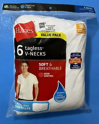 Hanes~Men's V-Necks Tee Shirts~Size M (38-40 )~Package Of 6~Wicking/Flex Fabric • $18.89