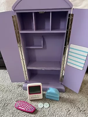 American Girl Computer Desk Armoire Storage Bookshelf Lavender With Accessories • $45.99